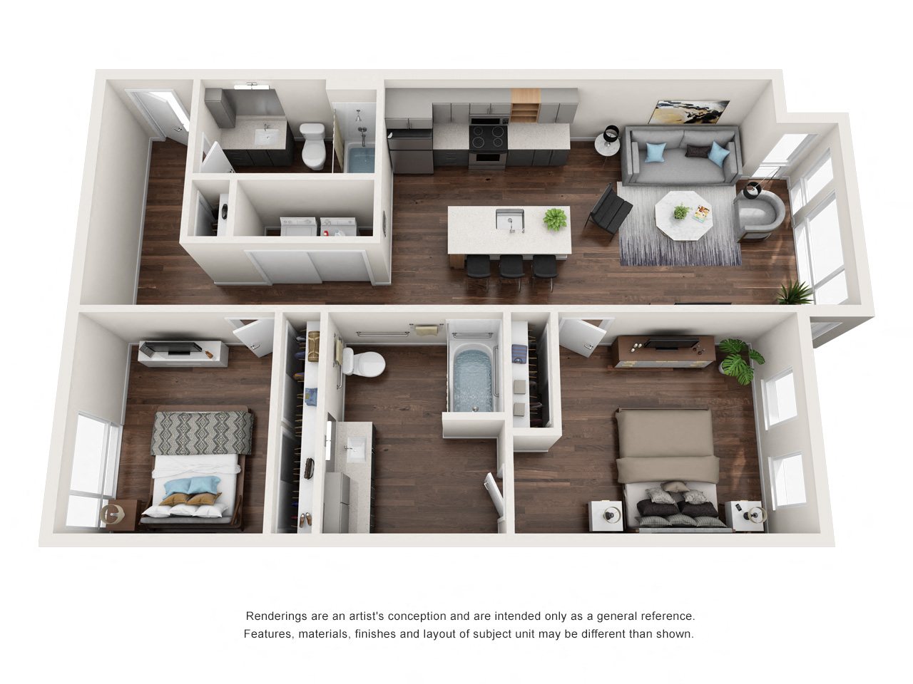 Floor plan for 2 beds, 2 baths, 1016 sqft
